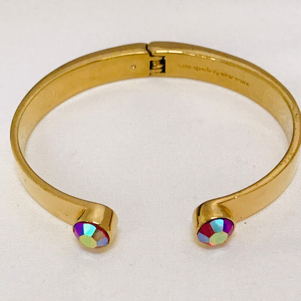 Kate Spade Gold Tone Multicolor Crystal Open Cuff Hinged Bracelet